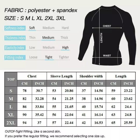 Men Compression Training Shirt Thermal Underwear Layer Workout Tops Long Sleeves - Picture 2 of 10